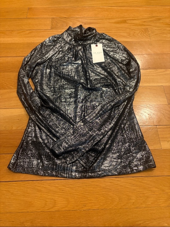 Ted Baker Tops - Ted Baker Metallic Black & Silver Mock Neck Top